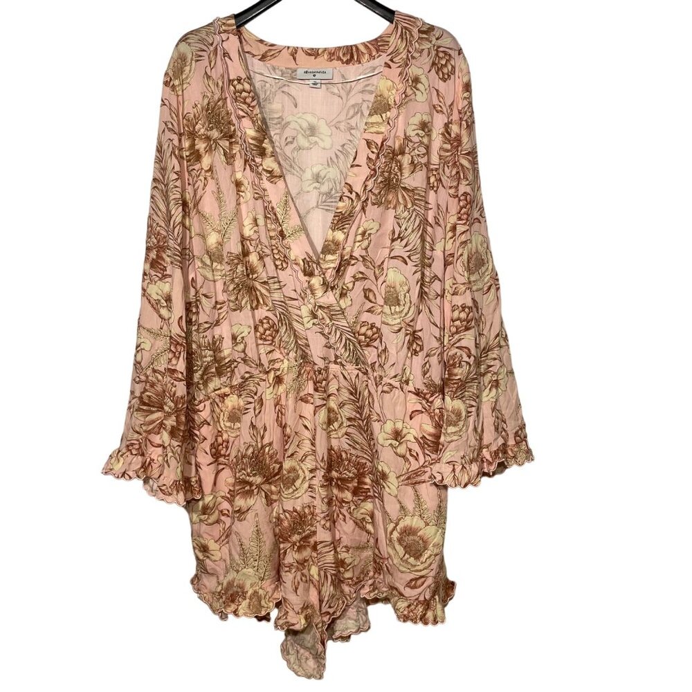 AguaBendita x Target Floral Flare Sleeve Scallop Trim Romper Pink Sz 2X